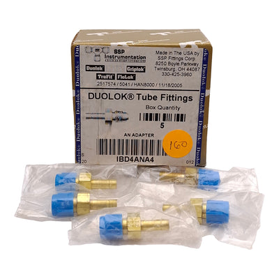 New Lot of 5 SSP IBD4ANA4 Duolok Brass Male AN Adapter ø1/4" Tube Stud 1/4" AN Flare