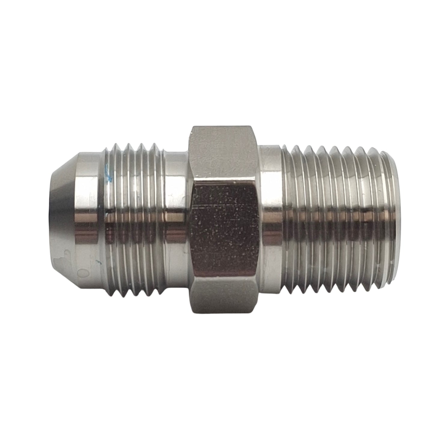 New – Open box SSP J10C Male Connector Fitting, 5/8in Male SAE 37° Flare to 1/2in NPT Male, SS