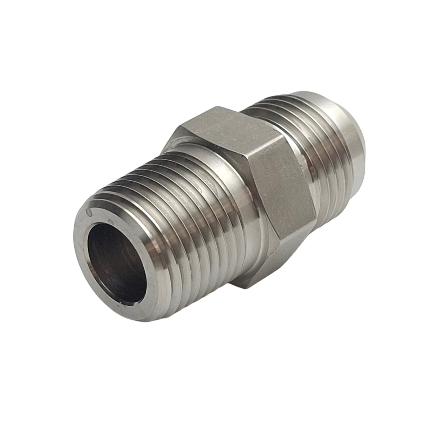 New – Open box SSP J10C Male Connector Fitting, 5/8in Male SAE 37° Flare to 1/2in NPT Male, SS