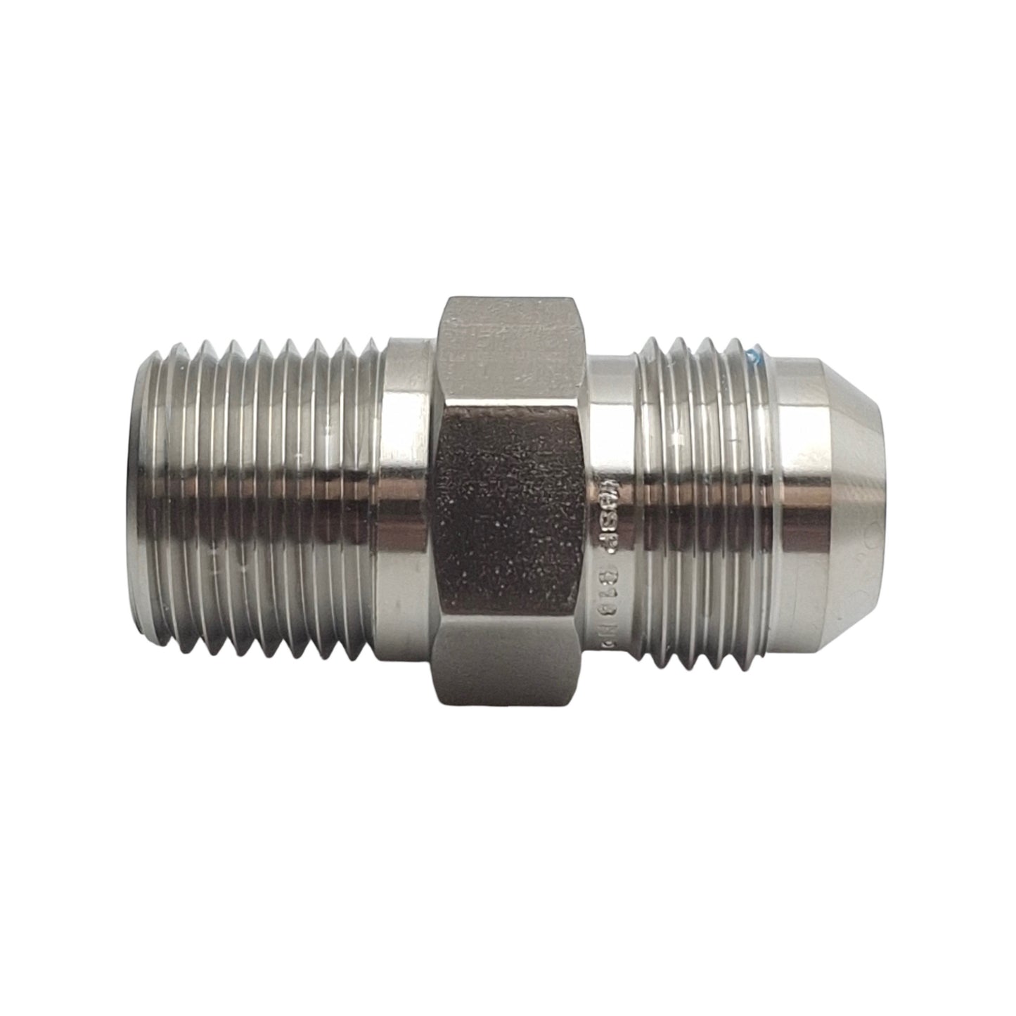 New – Open box SSP J10C Male Connector Fitting, 5/8in Male SAE 37° Flare to 1/2in NPT Male, SS