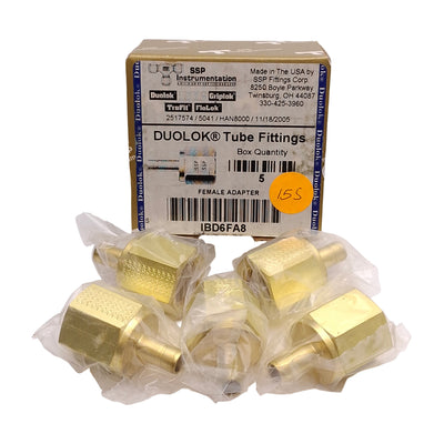 New Lot of 5 SSP IBD6FA8 Duolok Brass Female Adapter, ø3/8in Tube Stud, 1/2in NPT