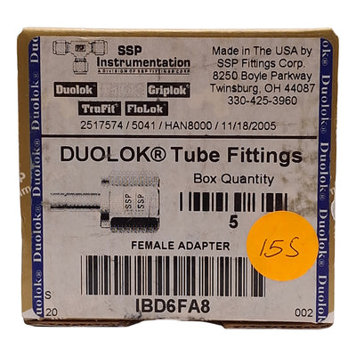 New Lot of 5 SSP IBD6FA8 Duolok Brass Female Adapter, ø3/8in Tube Stud, 1/2in NPT