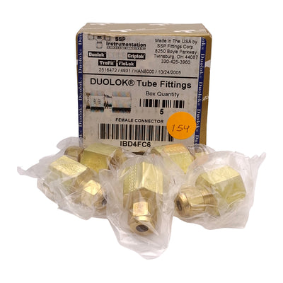 New Lot of 5 SSP IBD4FC6 Duolok Brass Female Connector, ø1/4in OD Tube, 3/8in NPT