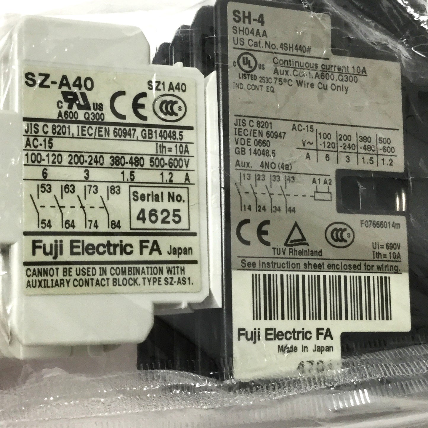 New Fuji SH-4 Industrial Relay Contactor, 8NO, 10A 600VAC Rating, 200VAC Coil