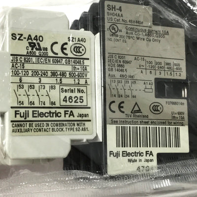 New Fuji SH-4 Industrial Relay Contactor, 8NO, 10A 600VAC Rating, 200VAC Coil