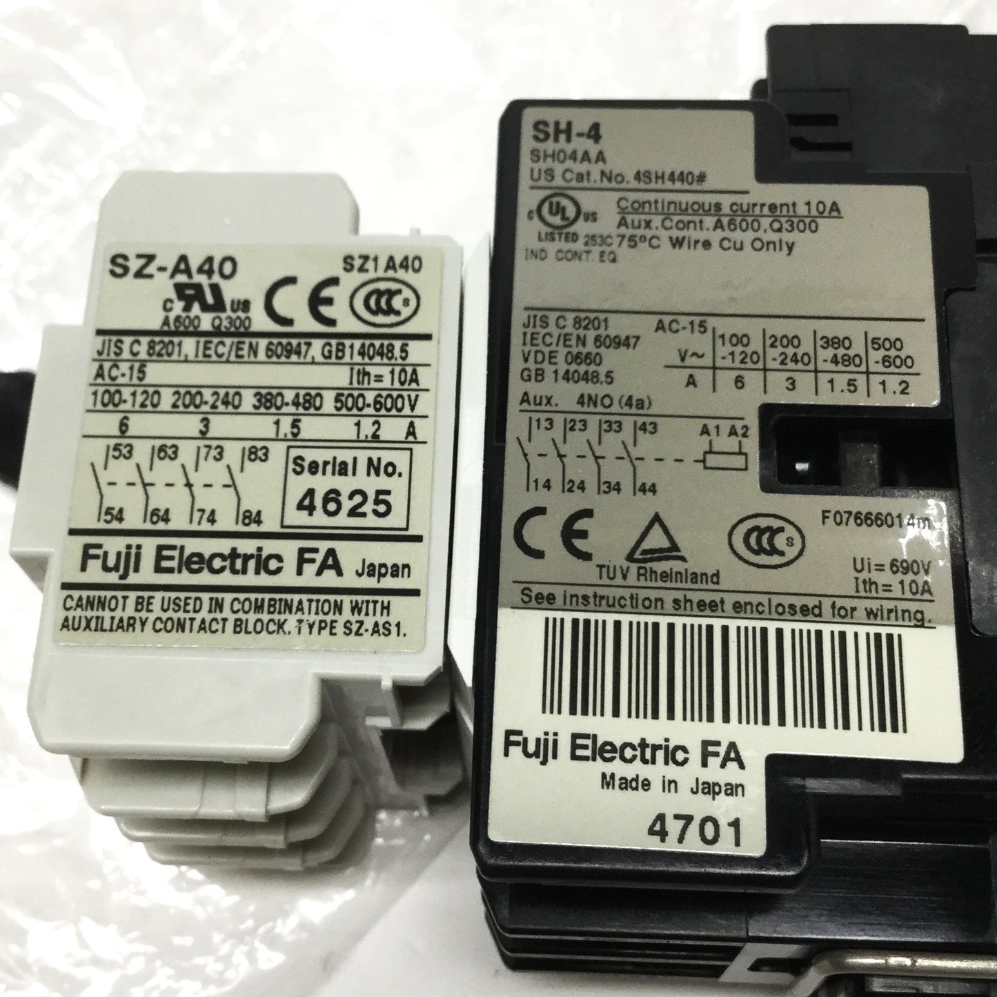 New – Open box Fuji SH-4 Industrial Relay Contactor, 8NO, 10A 600VAC, 200VAC Coil *Broken Rib*
