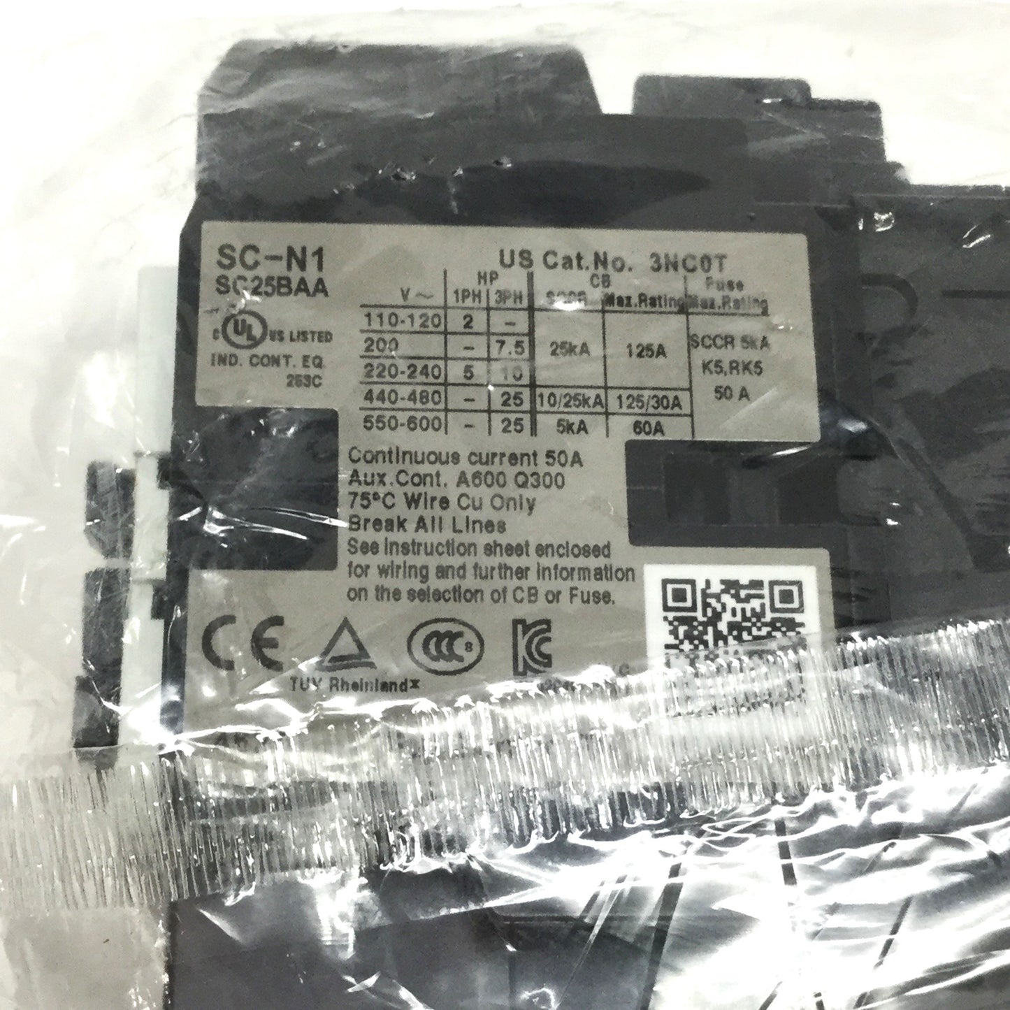 New Fuji Electric SC-N1 Magnetic Contactor, 50A, 3-Pole, 2NO-2NC Aux, 100VAC Coil