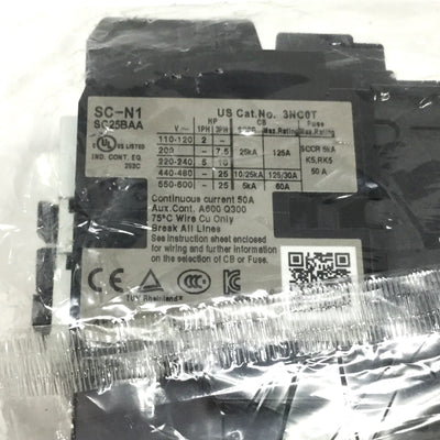 New Fuji Electric SC-N1 Magnetic Contactor, 50A, 3-Pole, 2NO-2NC Aux, 100VAC Coil
