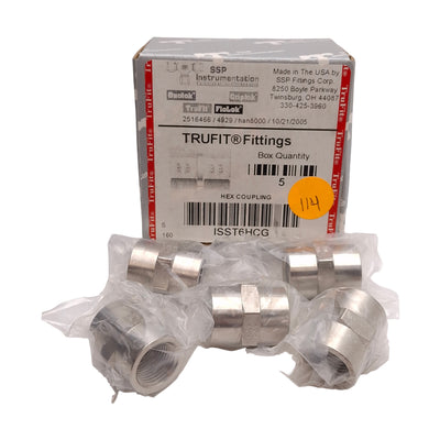 New Lot of 5 SSP ISST6HCG Trufit Female Hex Pipe Coupling, 316SS, 3/8in NPT