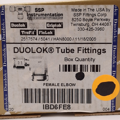 New Lot of 2 SSP IBD6FE8 Duolok Brass Female Elbow, ø3/8in OD Tube, 1/2in NPT