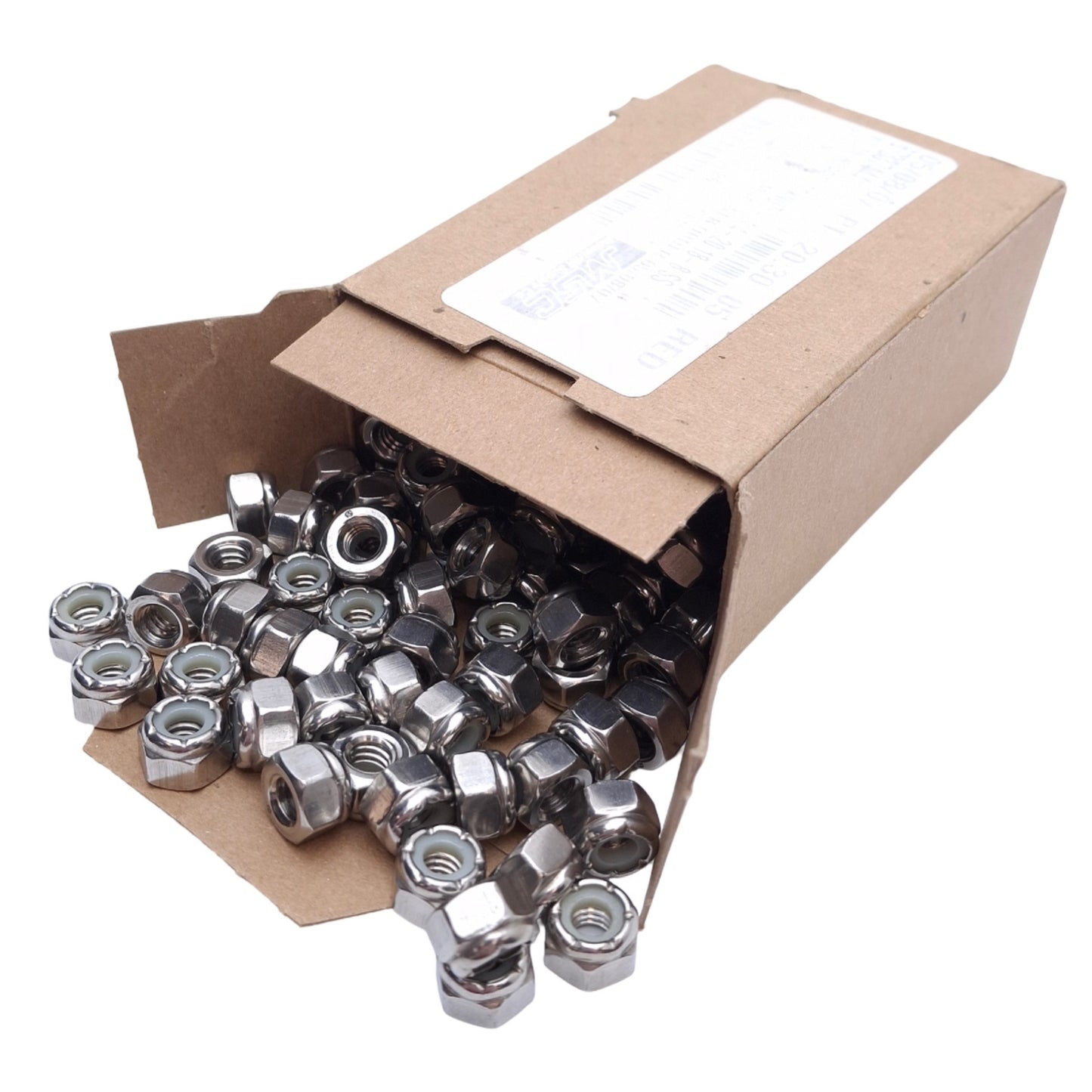 New Lot of 100 MSC 67337444 Stainless Steel Hex Lock Nut 1/4-20in Thread, 7/16in