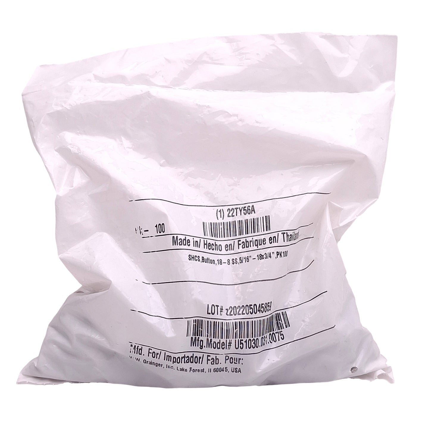 New Lot of 100 Grainger U51030.031.0075 Socket Head Cap Screw, 5/16in-18 x 3/4in L