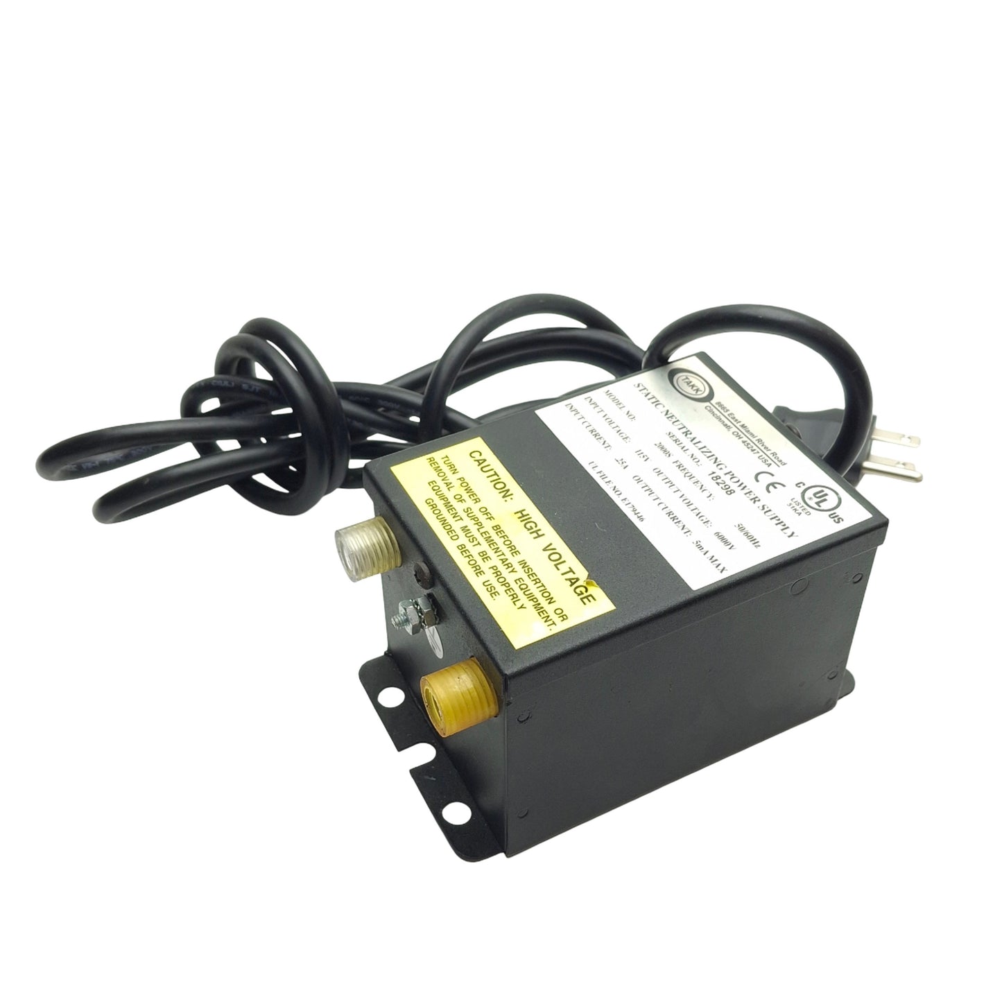 Used Takk Industries 2000S Power Supply For Static Eliminators, 115VAC Input, 6000V