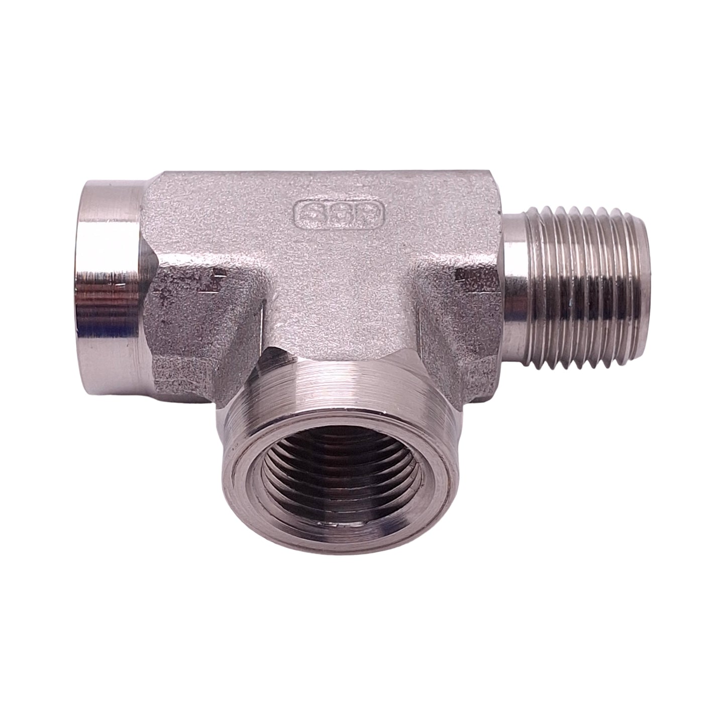 New SSP 3/8FMF Male Run Tee Fitting, 3/8in x 3/8in Female NPT x 3/8in Male NPT, SS