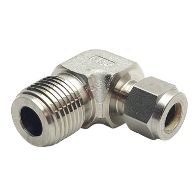 New – Open box SSP ISSD6ME8 Duolok Male Elbow Fitting 90° 1/2in NPT to 3/8in OD Tube, Stainless