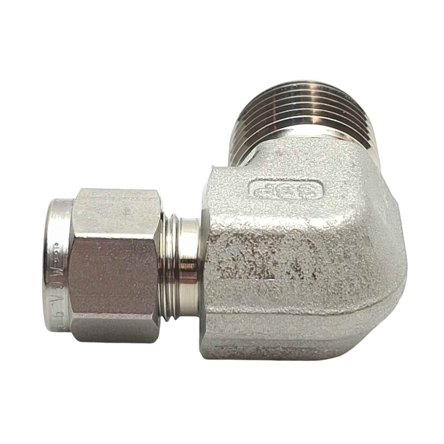 New – Open box SSP ISSD6ME8 Duolok Male Elbow Fitting 90° 1/2in NPT to 3/8in OD Tube, Stainless