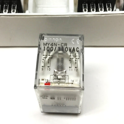 New Lot of 10 Omron MY4N-CR Miniature Power Relays 4DPT, 250VAC 5A, 100/110VAC Coil