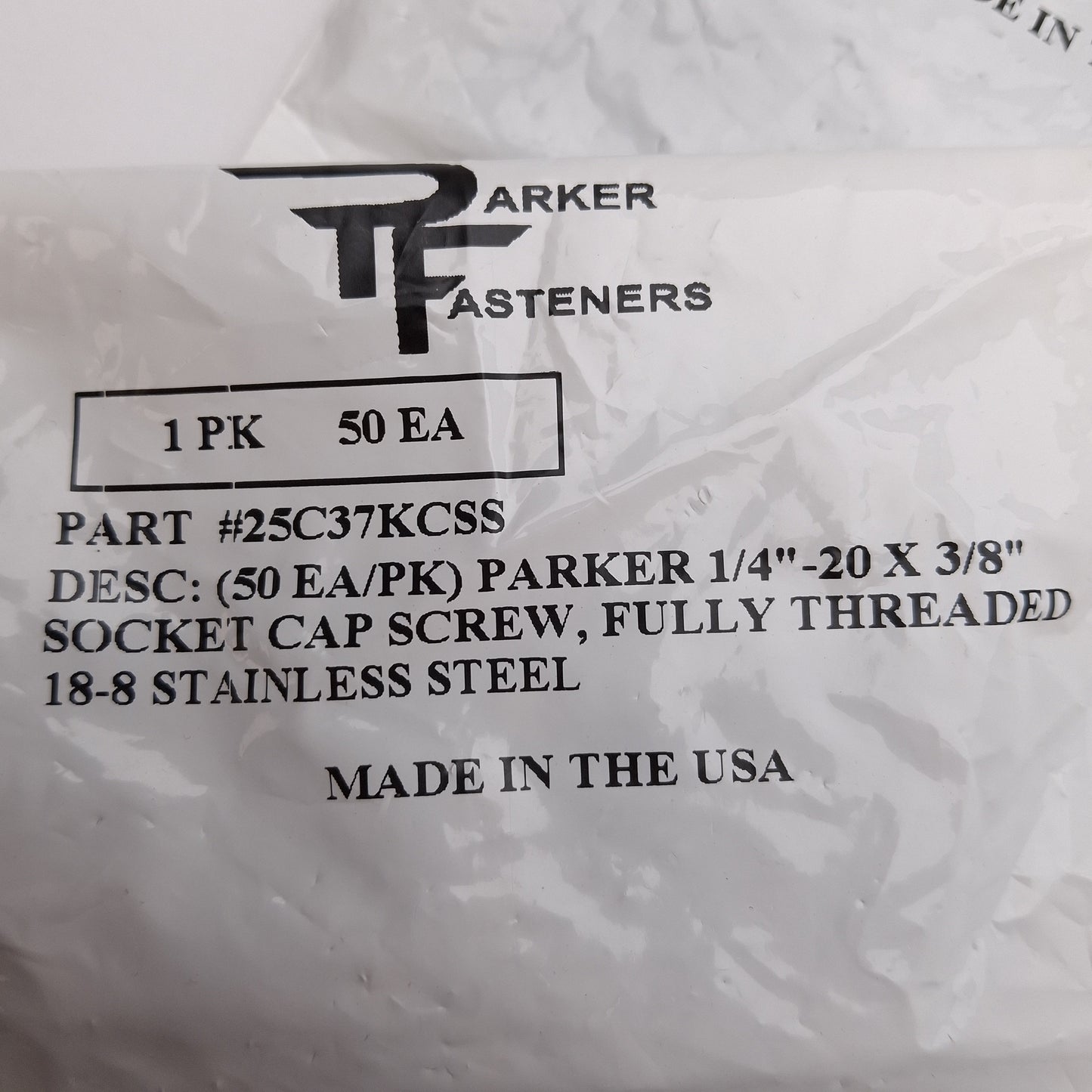 New Lot of 100 Parker 25C37KCSS Socket Head Cap Screw, 1/4"-20 x 3/8", 18-8SS