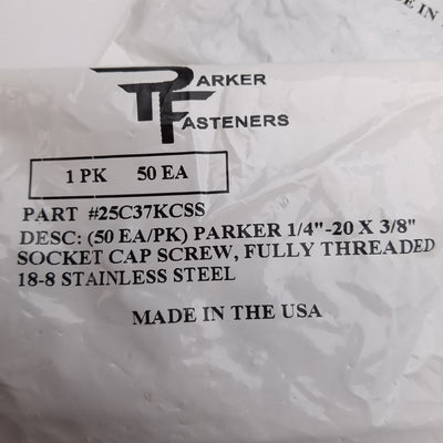 New Lot of 100 Parker 25C37KCSS Socket Head Cap Screw, 1/4"-20 x 3/8", 18-8SS