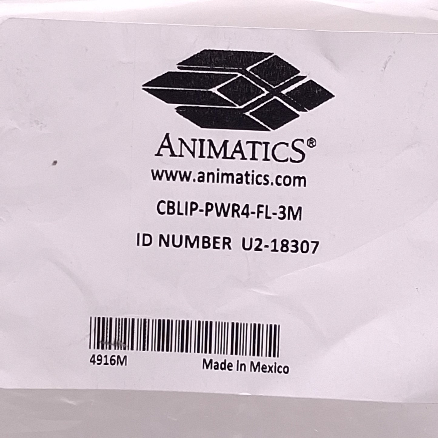 New Moog Animatics CBLIP-PWR4-FL-3M Drive/Control Power Cable 4-Pin M16 to Leads, 3m