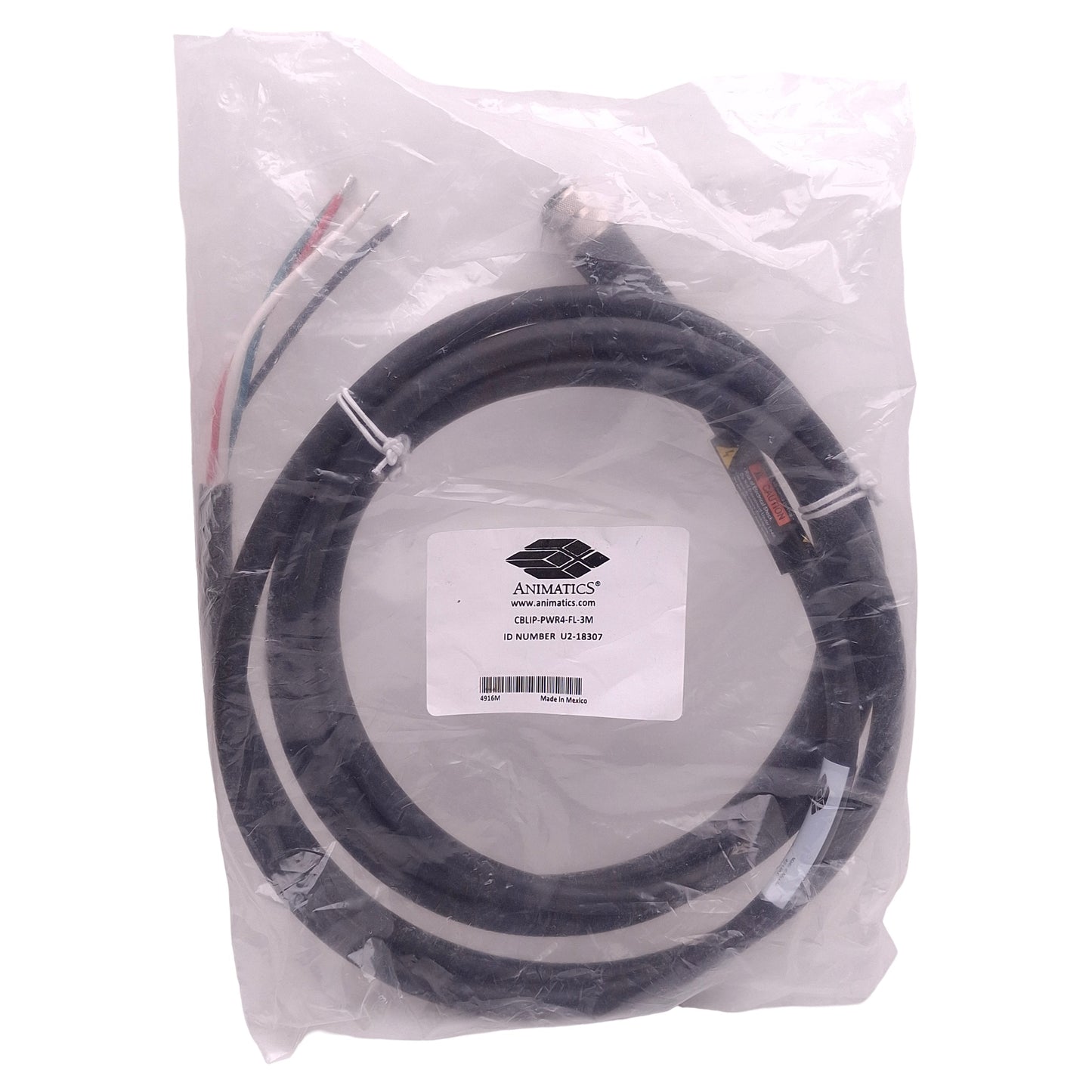 New Moog Animatics CBLIP-PWR4-FL-3M Drive/Control Power Cable 4-Pin M16 to Leads, 3m