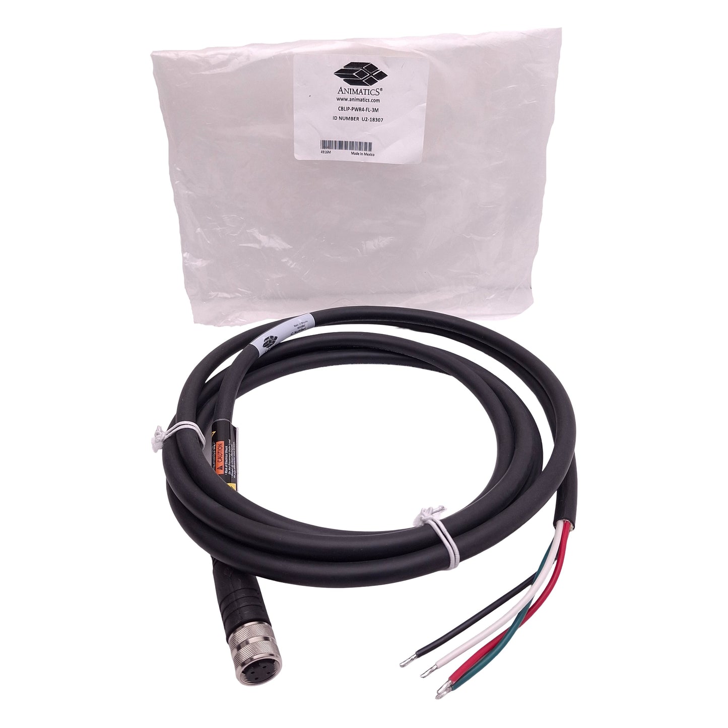 New Moog Animatics CBLIP-PWR4-FL-3M Drive/Control Power Cable 4-Pin M16 to Leads, 3m