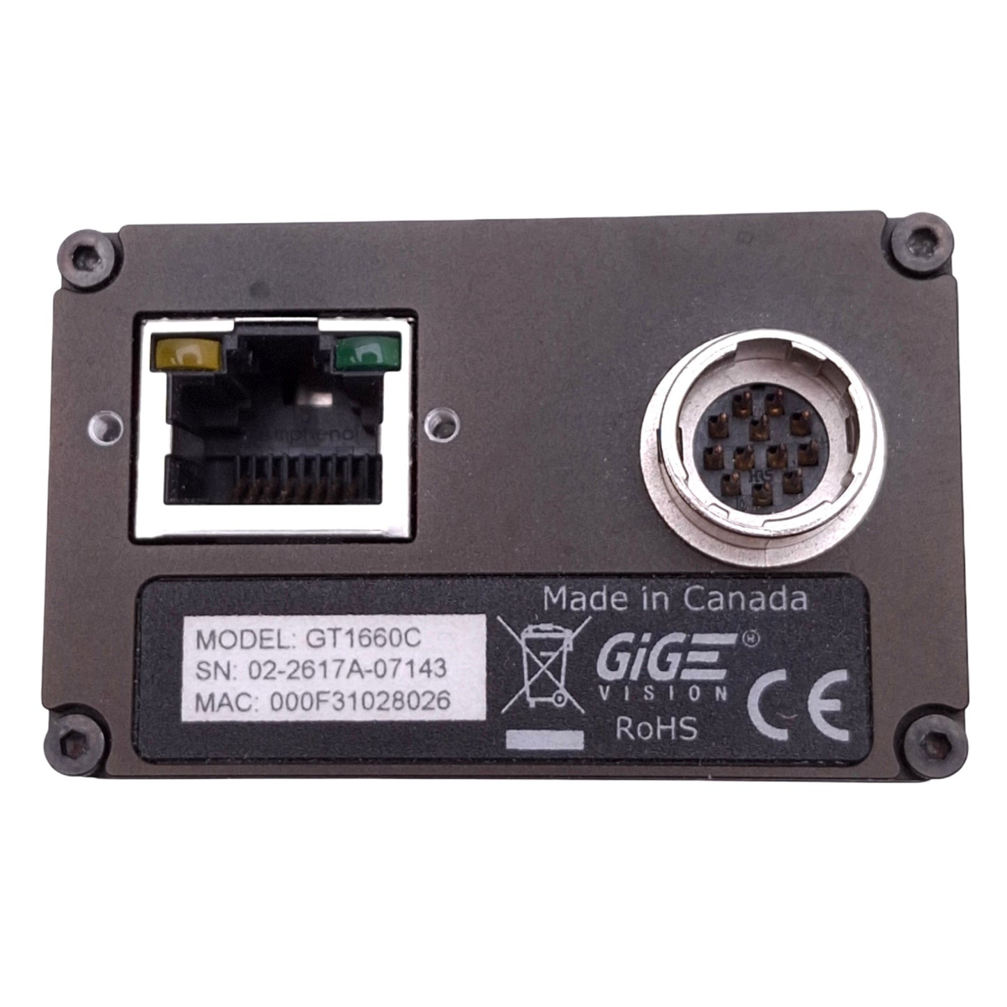 Used Allied Vision Prosilica GT1660C GigE 2MP CCD Camera, 2/3", 1600x1200, 62.1fps