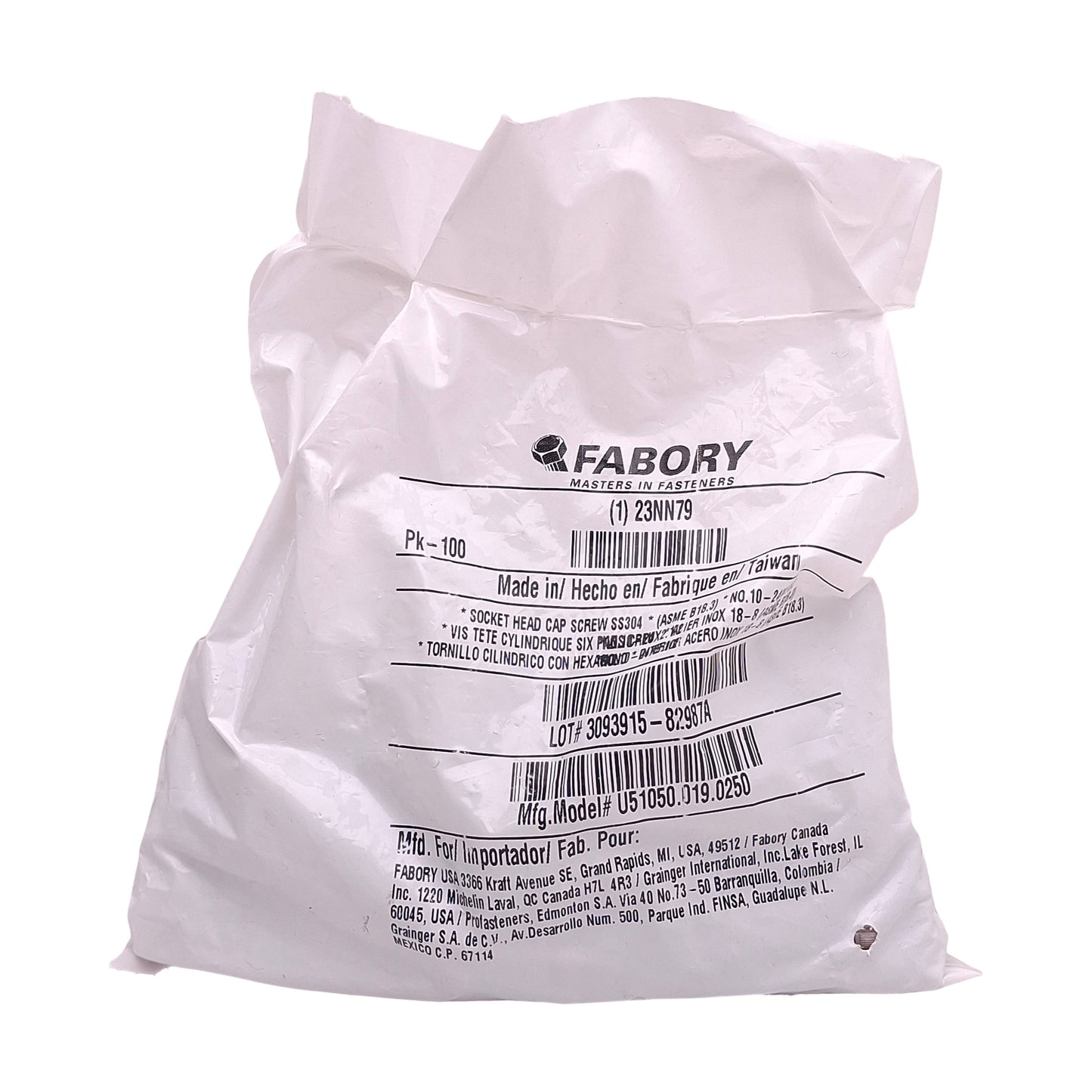 New Lot of 100 Fabory U51050.019.0250 Hexagon Socket Head Cap Screw #10-24 x 2-1/2in