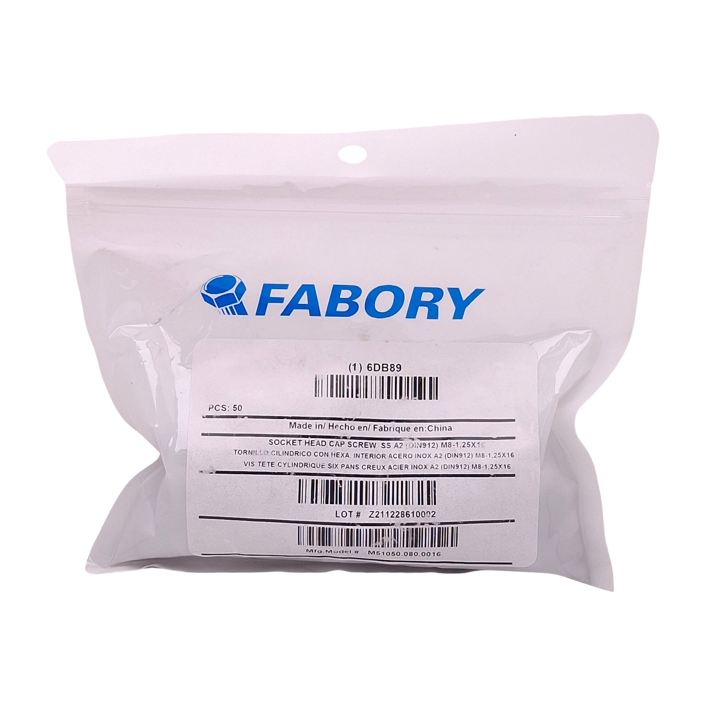 New Lot of 50 Fabory M51050.080.0016 Socket Head Cap Screw, M8-1.25 Thread x 16mm L
