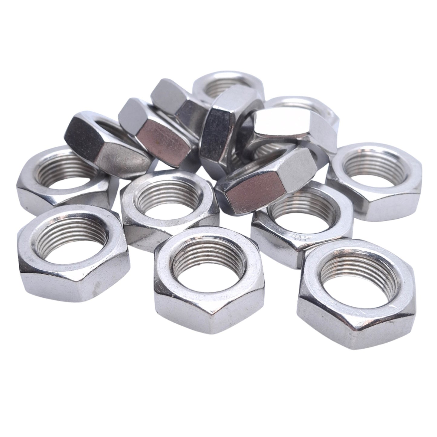 New – Open box Lot of 15 Stainless Steel Jam Nut 3/4in-16 Thread Size, 1-3/32in Width