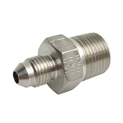 New – Open box SSP J4-6C Male Connector Fitting, 1/4in Male SAE 37° Flare to 3/8in NPT Male