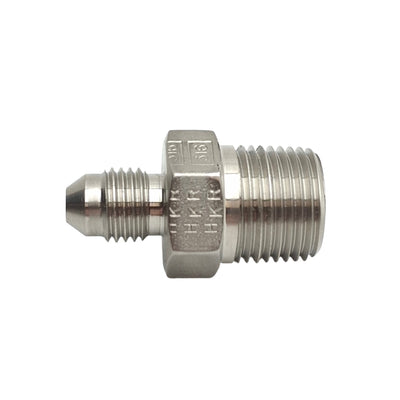 New – Open box SSP J4-6C Male Connector Fitting, 1/4in Male SAE 37° Flare to 3/8in NPT Male