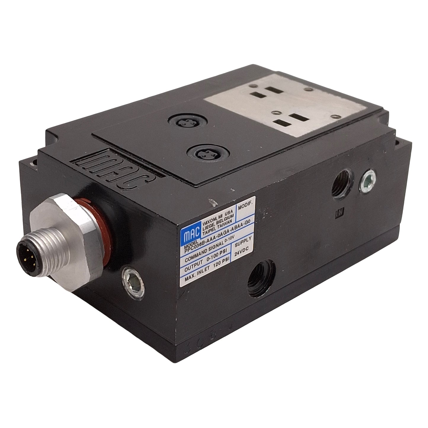 Used Mac PPC036B-AAA-0AGA-ABAA-G0 Solenoid Valve Manifold Base 120psi, 1/8NPTF, 24VDC