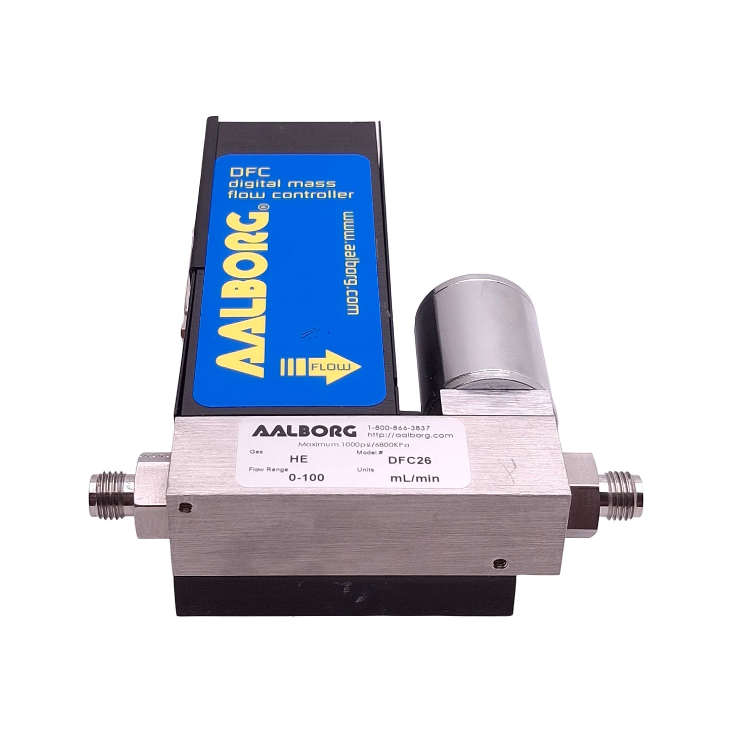 Used Aalborg DFCS-011156 DFC26 Mass Flow Controller 0-100mL/min, 1000psi, RS232 15VDC