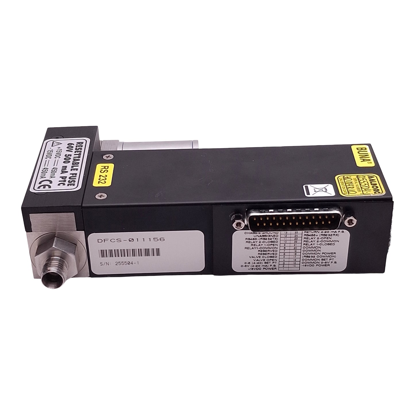 Used Aalborg DFCS-011156 DFC26 Mass Flow Controller 0-100mL/min, 1000psi, RS232 15VDC