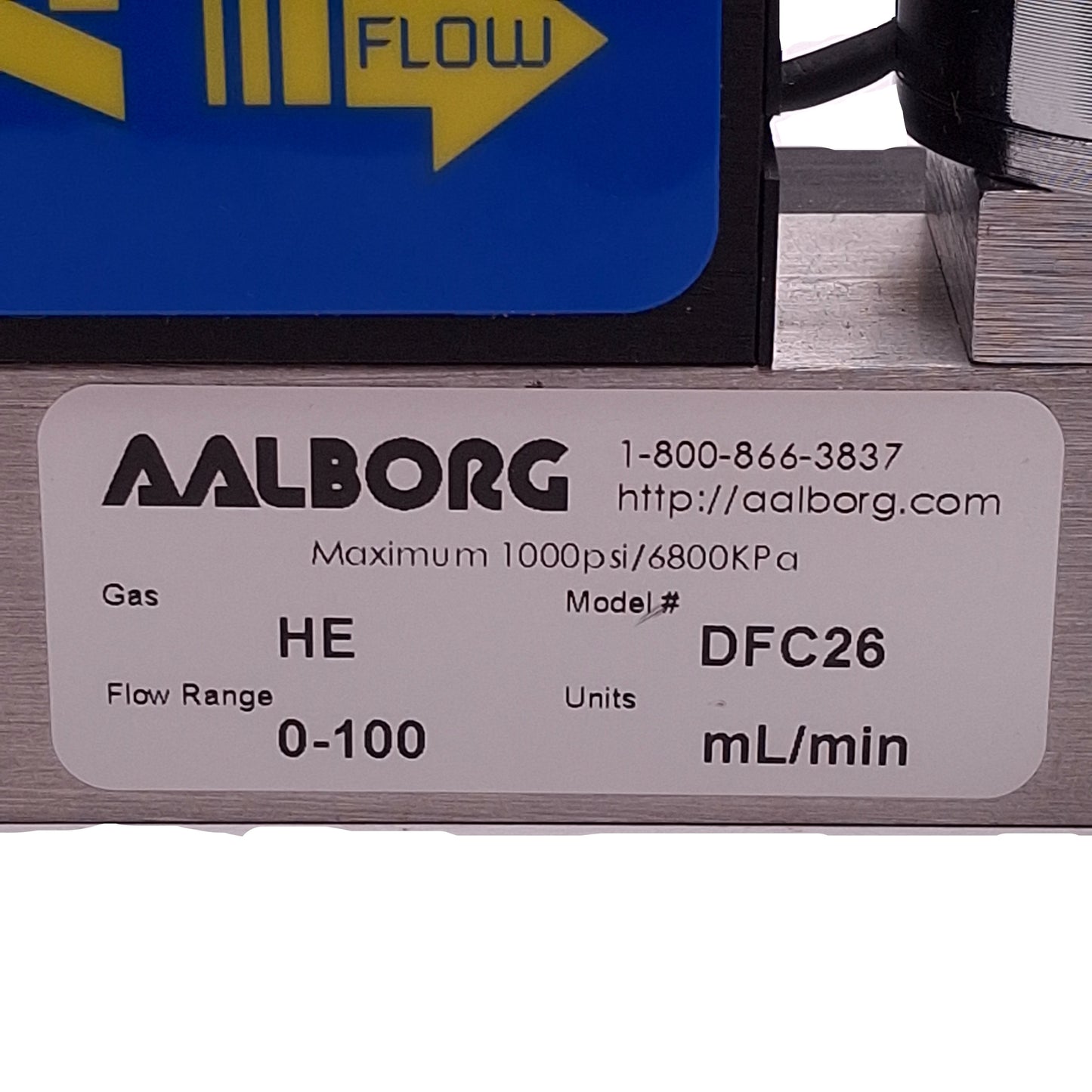 Used Aalborg DFCS-011156 DFC26 Mass Flow Controller 0-100mL/min, 1000psi, RS232 15VDC
