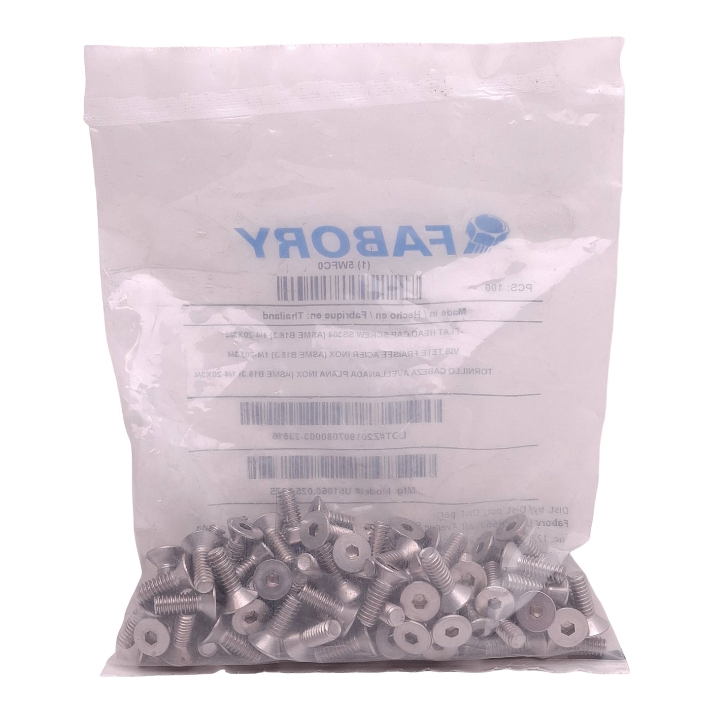 New Lot of 100 Fabory U51060.025.0075 Flat Head Cap Screw, 1/4in-20 Thread x 3/4in L