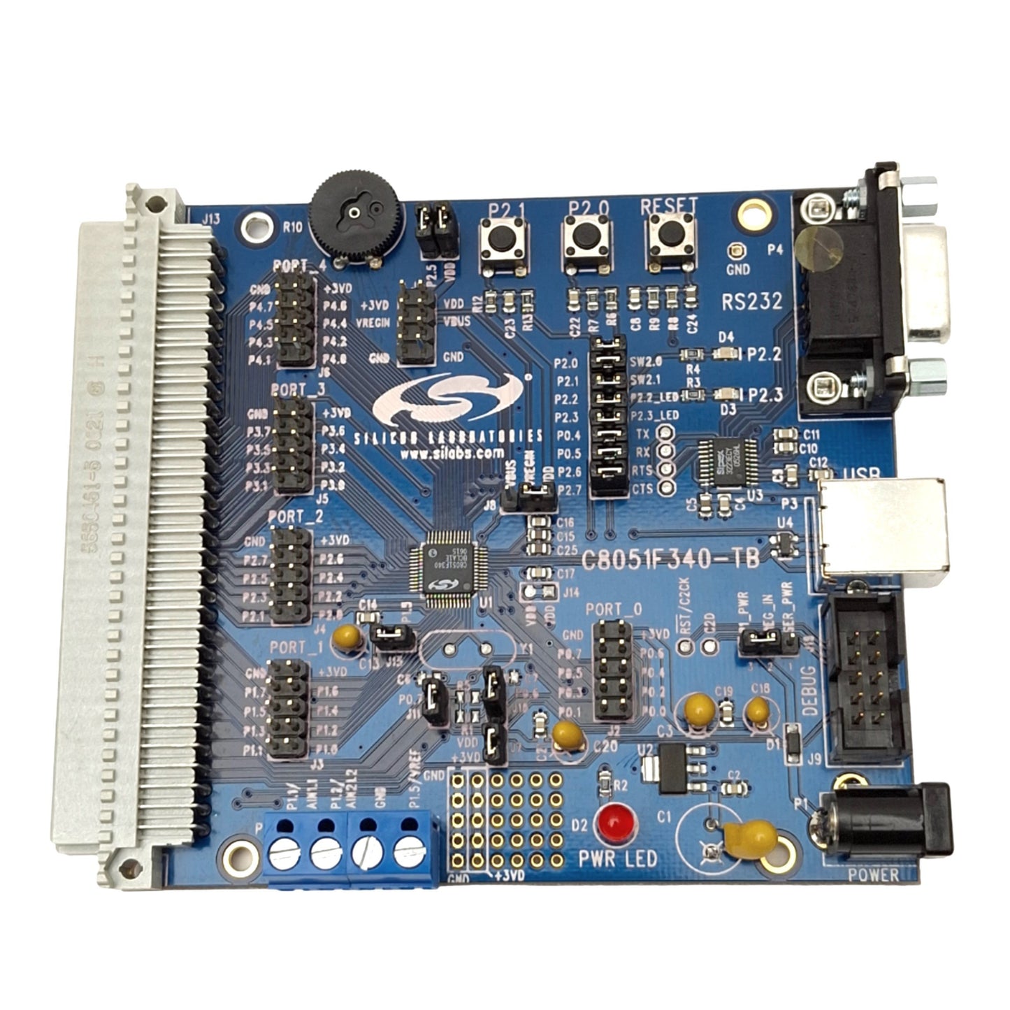 Used Silicon Laboratories C8051F340-TB Development Board, 8051 8-bit CPU, USB, RS232