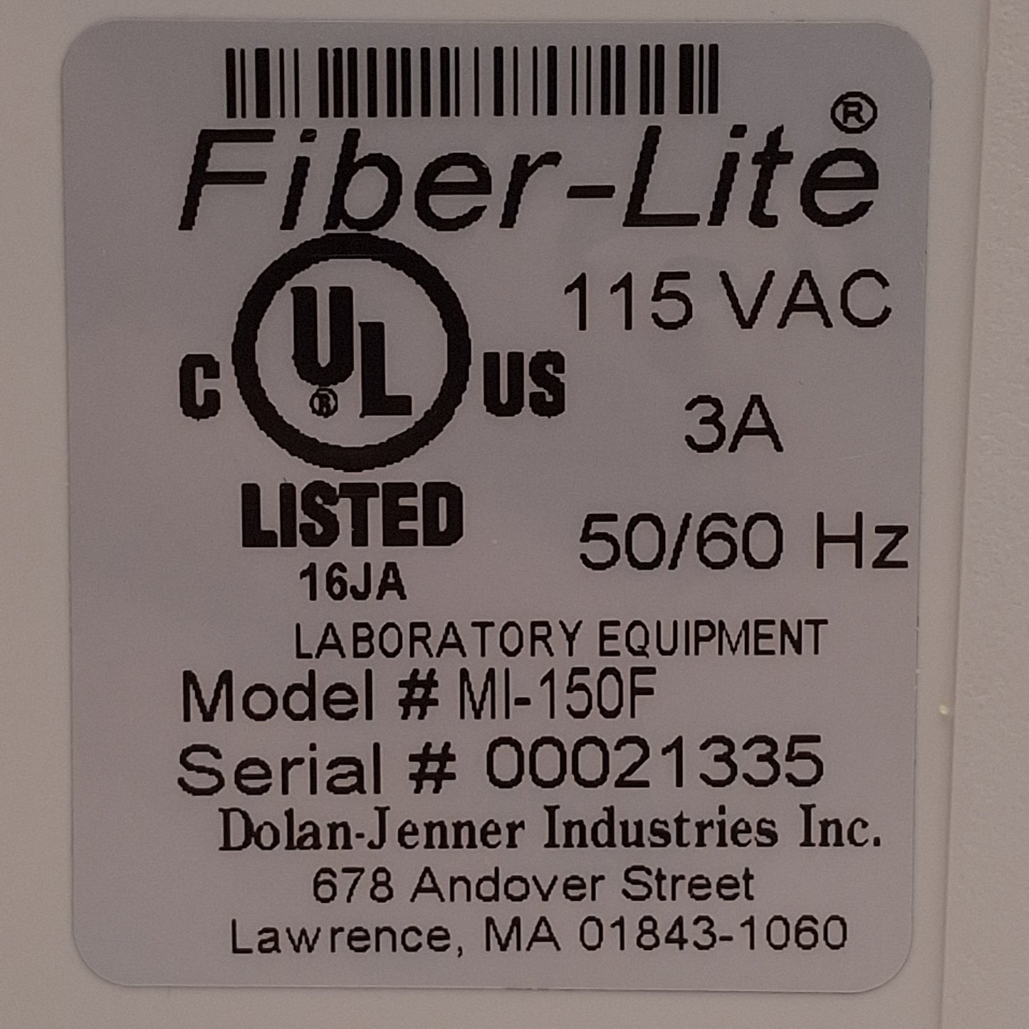 Used Dolan Jenner MI-150F Fiber-Lite Illuminator w/ IR Filter ø15mm White 150W 115VAC