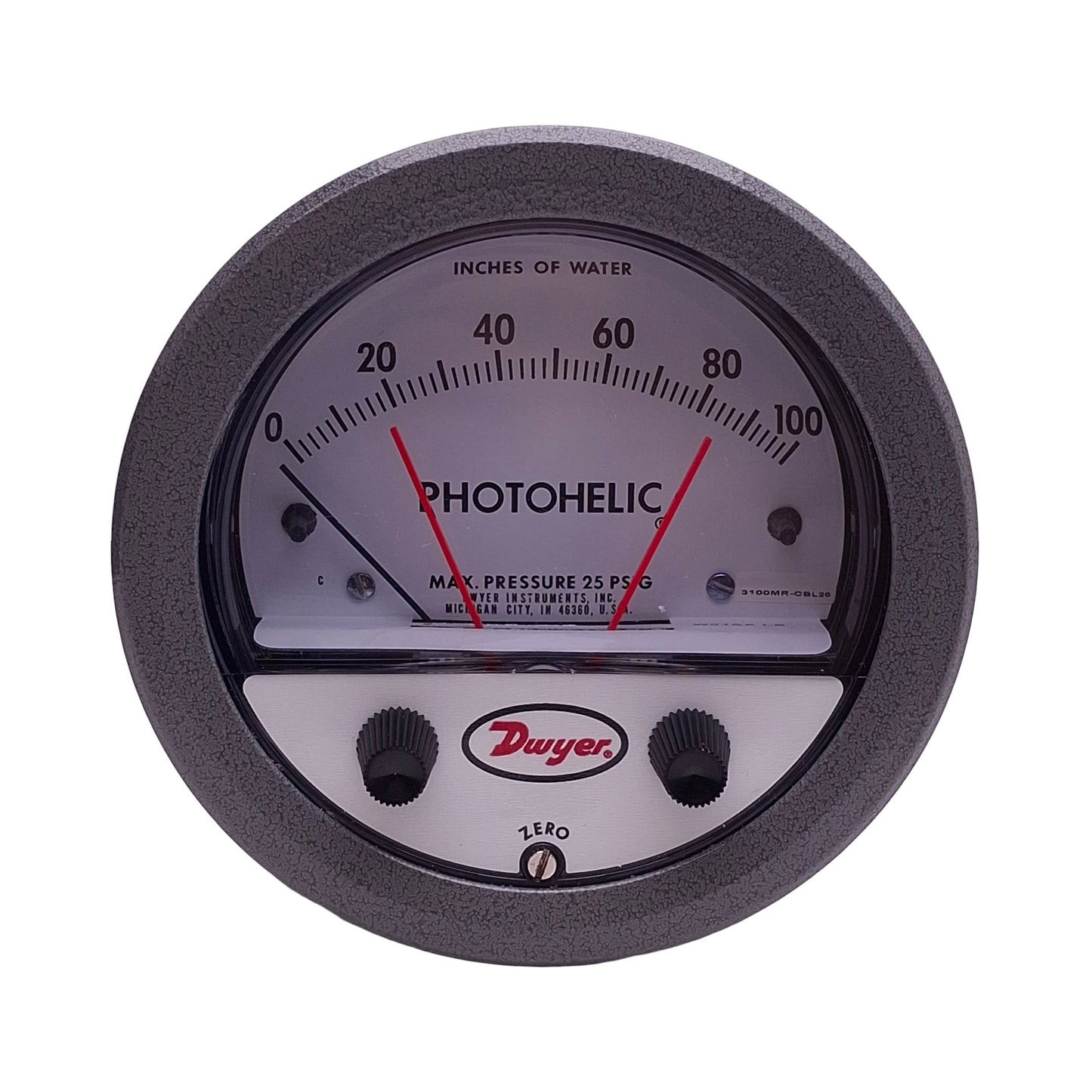 New – Open box Dwyer 3100MR-CBL20 Photohelic Pressure Switch/Gauge 24VDC SPDT NO/NC, 0-100inH₂O