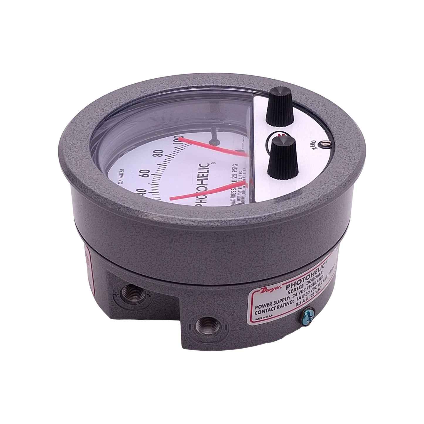 New – Open box Dwyer 3100MR-CBL20 Photohelic Pressure Switch/Gauge 24VDC SPDT NO/NC, 0-100inH₂O