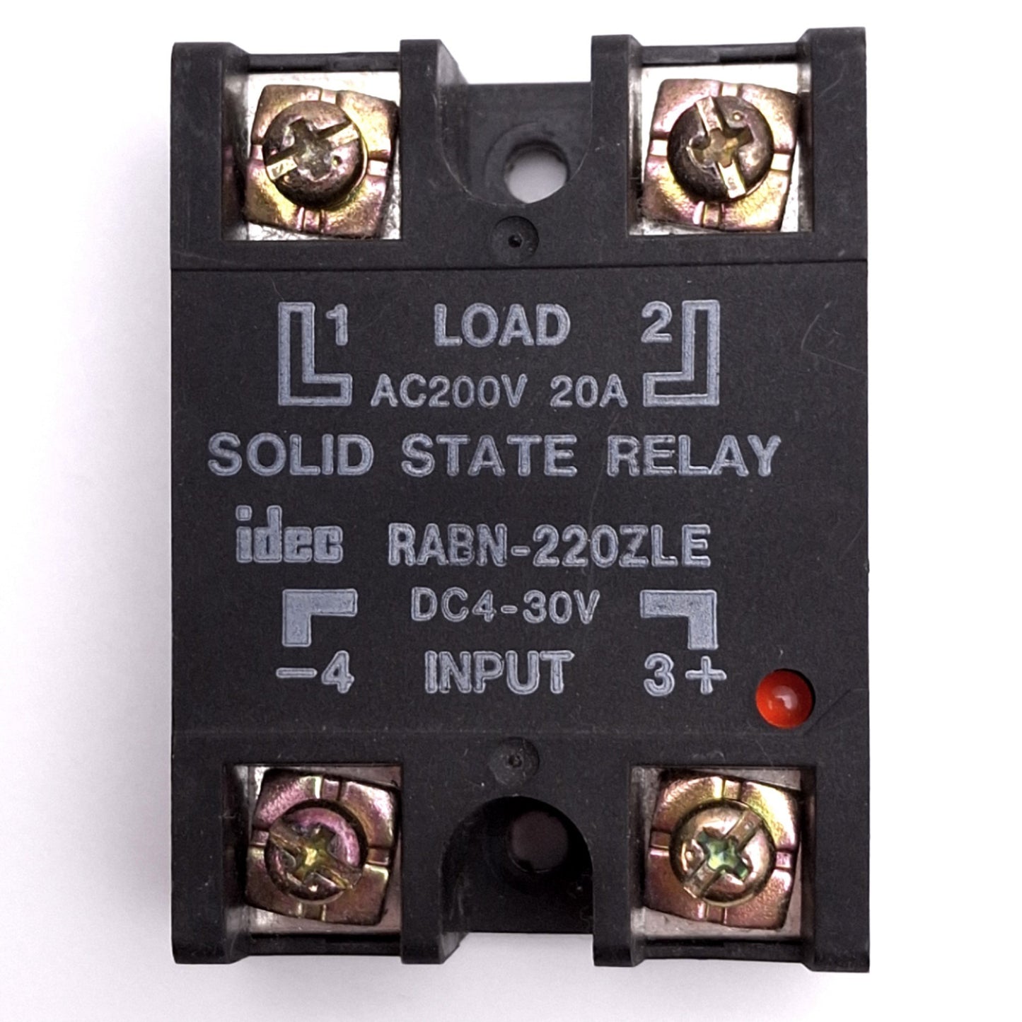 Used IDEC RABN-220ZLE Solid State Relay, SPST-NO, 4-30VDC In, 200VAC 20A Max