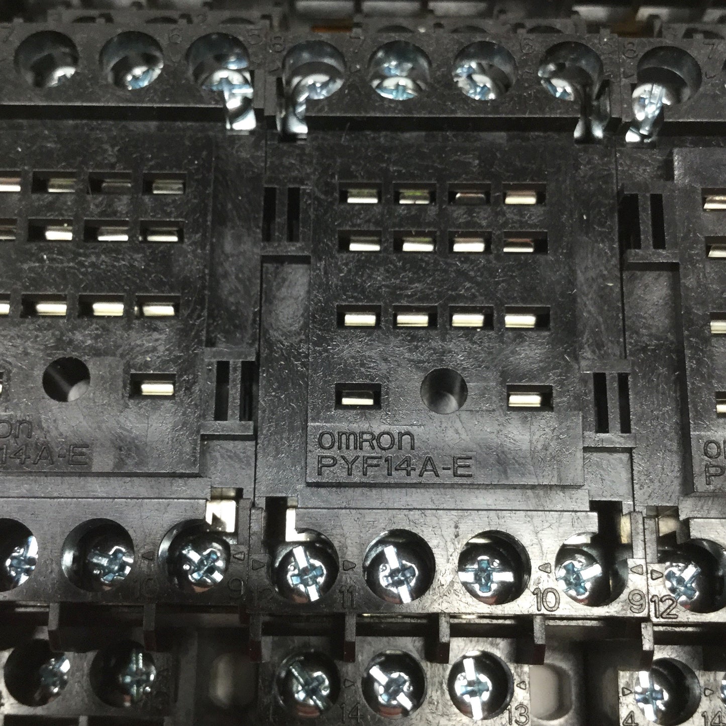 New – Open box Lot of 7 Omron PYF14A-E Relay Base Sockets, 14-Pin Blade, 250VAC 5A, DIN Rail
