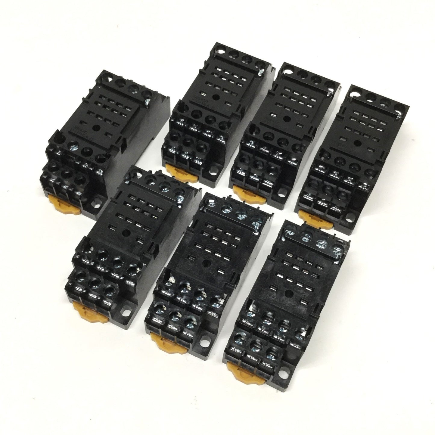 New – Open box Lot of 7 Omron PYF14A-E Relay Base Sockets, 14-Pin Blade, 250VAC 5A, DIN Rail