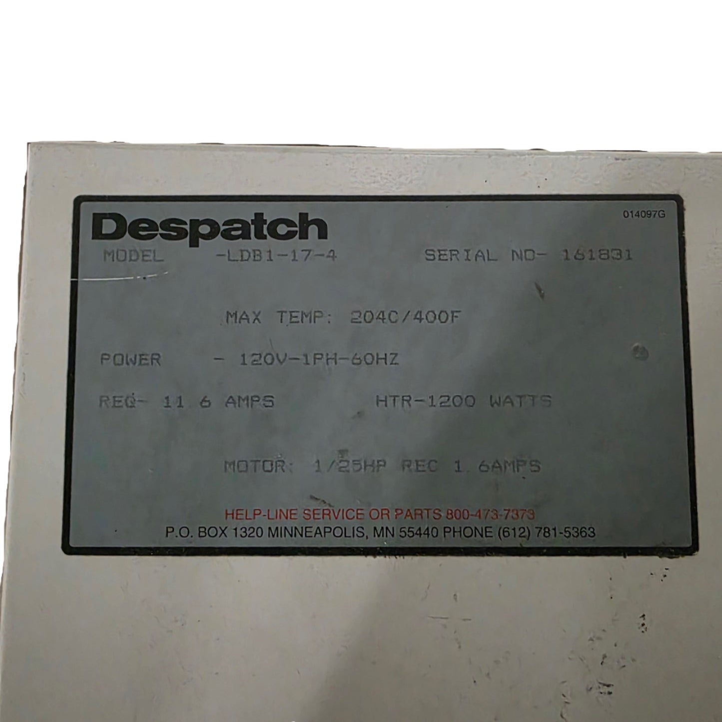 Used Despatch LDB1-17-4 Forced Convection Oven 1.75CuFt, 30-204°C, 120VAC 11.6A