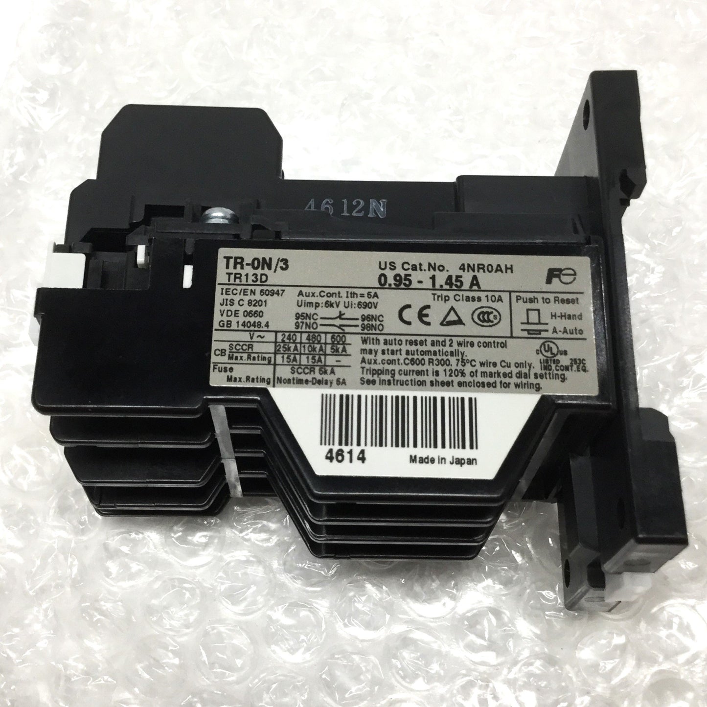 New Fuji TR-0N/3 Thermal Overload Relay, 3-Element, 0.95-1.45A Adjustable w/DIN Base