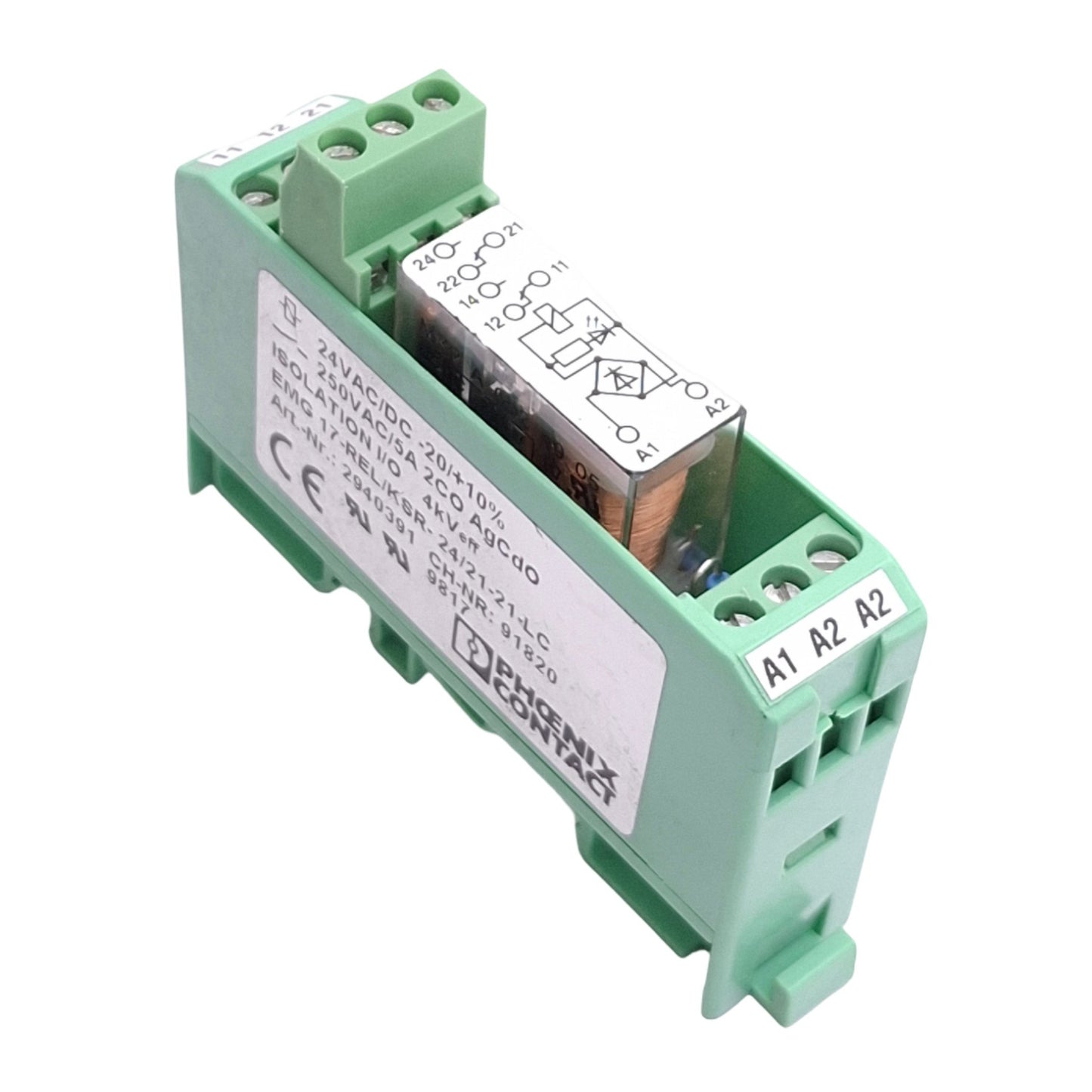 Used Phoenix Contact 2940391 Relay Module, DPDT, 250V 5A Max, 24VAC/DC Coil