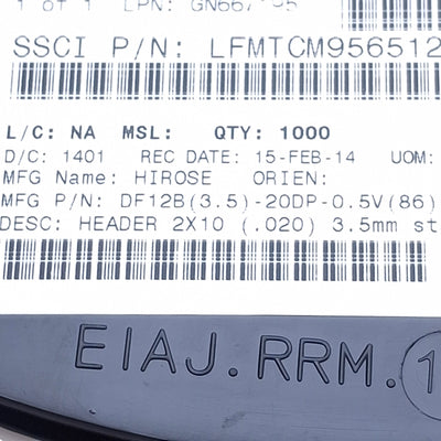 New Lot of 1000 Hirose Orien DF12B(3.0)-20DP-0.5V(86) SMT Connector 0.5mm Pitch