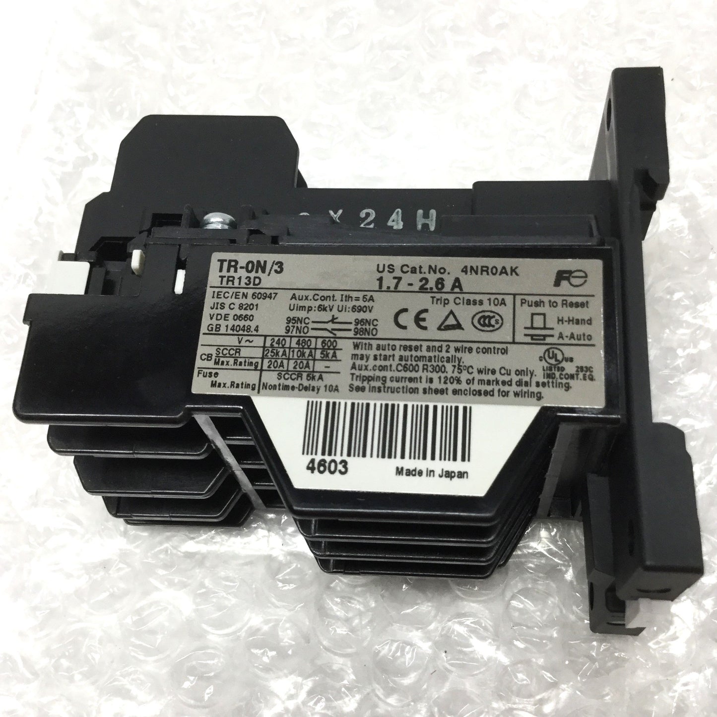 New Fuji TR-0N/3 Thermal Overload Relay, 3-Element, 1.7-2.6A Adjustable w/DIN Base