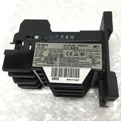 New Fuji TR-0N/3 Thermal Overload Relay, 3-Element, 1.7-2.6A Adjustable w/DIN Base